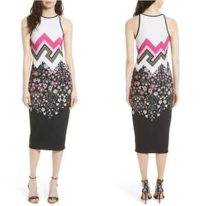Ted Baker Women Pink & Black Crew Neck Floral Print Midi Dress Size 2 U.…